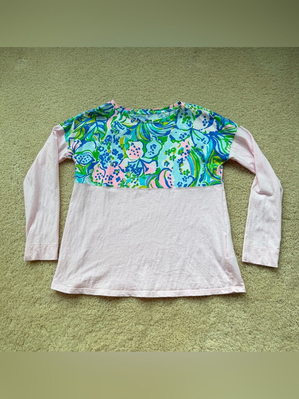 Lilly Pulitzer Girl's Pink Floral Long Sleeve Finn T Shirt - Size L (8-10) - EUC